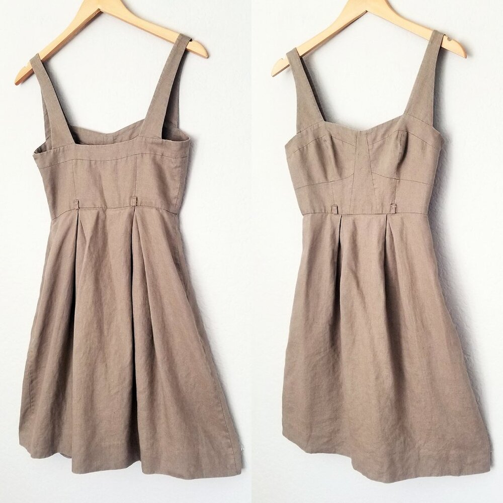 Black Halo 100% Linen Bustier Sweetheart Pleated Front Mini Dress Size 2 No Belt